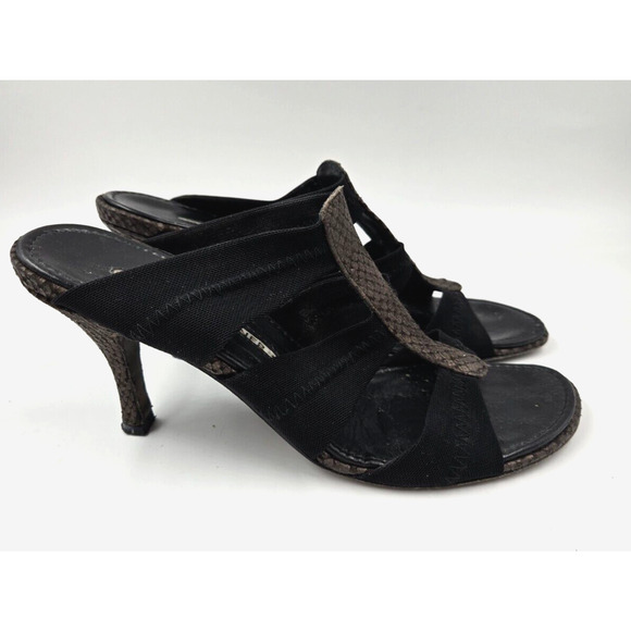 Donald J Pliner Slip On Mesh Elastic Leather Snake Sandals Size 7 M Black - Picture 1 of 10